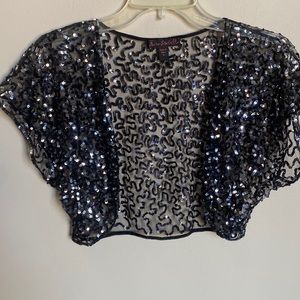 Black and silver sequin short sleeve jacket topper